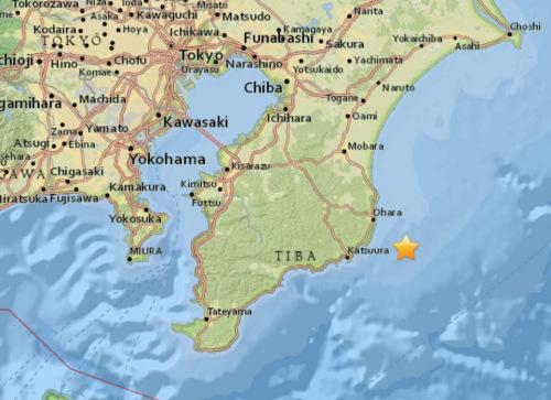 日本千葉縣附近海域發生5.1級地震。（圖片來源：美國地質勘探局網站截圖）