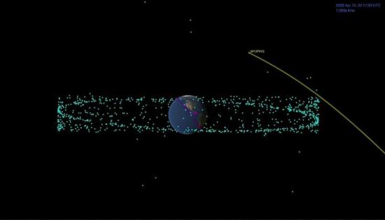 资料图:据外媒报道,代号99942的近地小行星又称阿波菲斯(Apophis),俗称“死神星”。这颗小行星将于2029年在距离地球19000英里(约3万公里)处飞掠,不会直接撞击地球。图片来源:美国宇航局