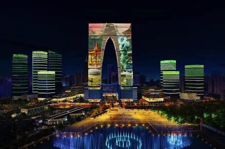 4月的苏州春意盎然,夜晚的金鸡湖流光溢彩,苏州工业园区在一片生机中拼怎么样别墅三叠图片