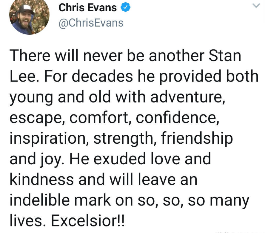 钢铁侠美国队长发文悼念斯坦李