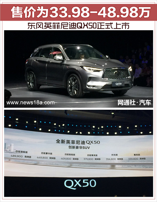 东风英菲尼迪QX50正式上市 售价为33.98-48.98万