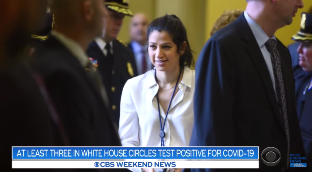 美国副总统彭斯的新闻秘书凯蒂·米勒确诊新冠病毒检测阳性。图/CBS截屏