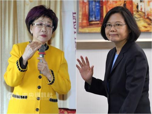 吕秀莲（左）、蔡英文（右）。图片来源：台湾“中央社”
