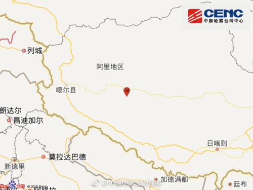 西藏阿里地区改则县发生3.0级地震 震源深度6千米