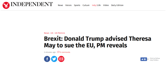 特朗普在英国支了什么招？ 特雷莎-梅：起诉欧盟