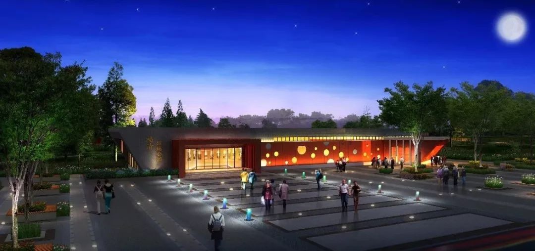 农:花田,前景,阵形展示以访客中心建筑和两旁的产业树农具成绿色景观设计农田的广场图片