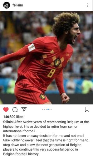 鲁能外援费莱尼宣布退出比利时国家队