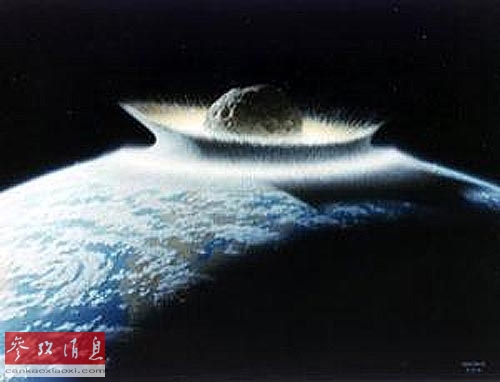 小行星撞击地球想象图。
