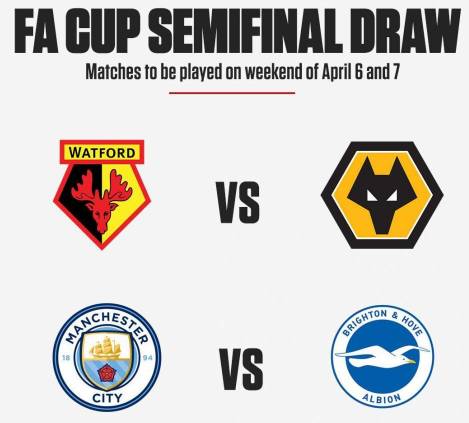 足总杯半决赛赛程:北京时间4月7日凌晨,蓝月战