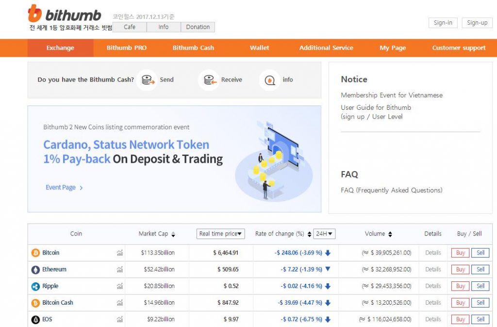 韩国货币交易所Bithumb