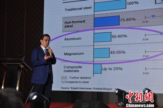 第二届铝镁合金高新材料产业发展论坛,清华大学材料学院熊守美教授就铝镁产业发展进行梳理。 央姬卓玛 摄