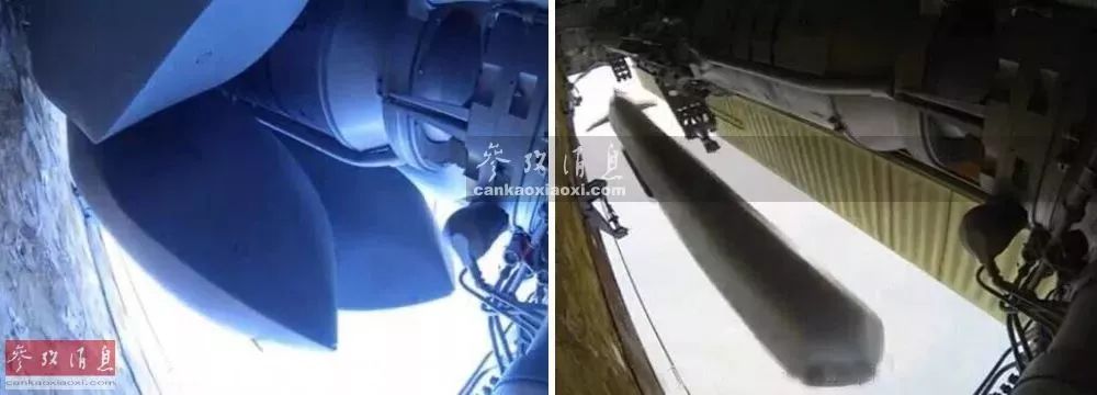 ▲图为2015年11月,从图-160的弹舱视角看Kh-101隐身巡航导弹投放瞬间,可见导弹均挂装在旋转式发射架上,外形明显不同于俄军早期的Kh-555巡航导弹。