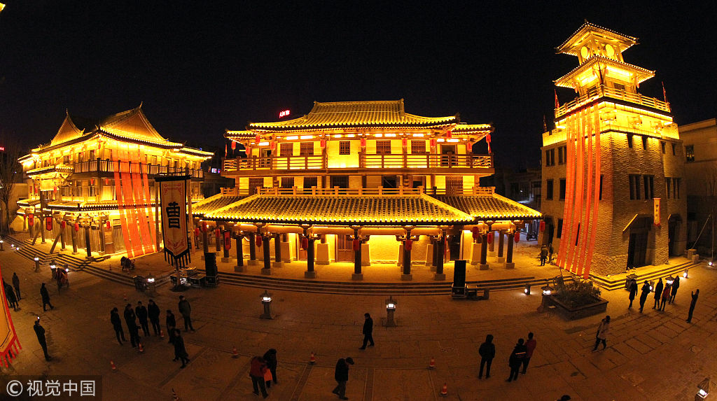河南许昌曹魏古城开街在即 夜色流光溢彩绚丽迷人