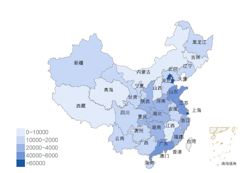 图3：全国12358价格监管平台各地区受理量分布