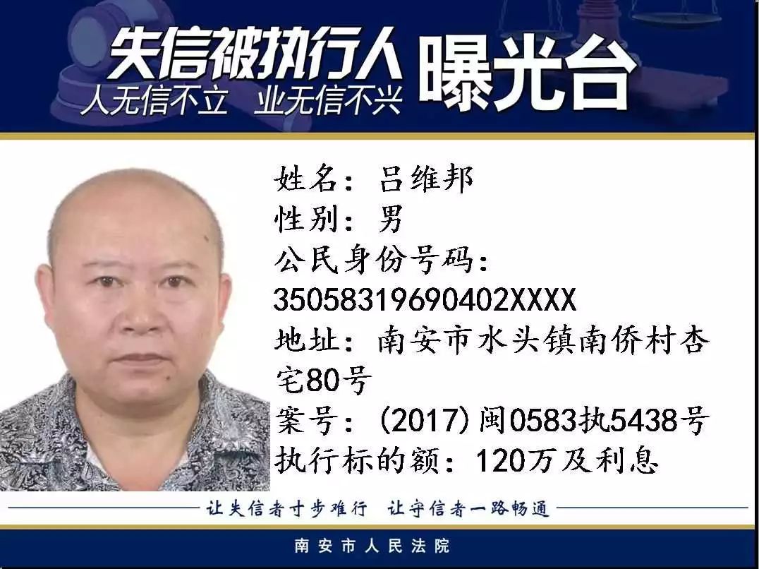 南安法院新一批失信“黑名单”（名录） 综合 第6张