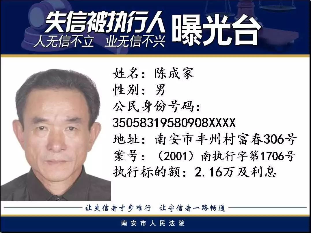 南安法院新一批失信“黑名单”（名录） 综合 第24张