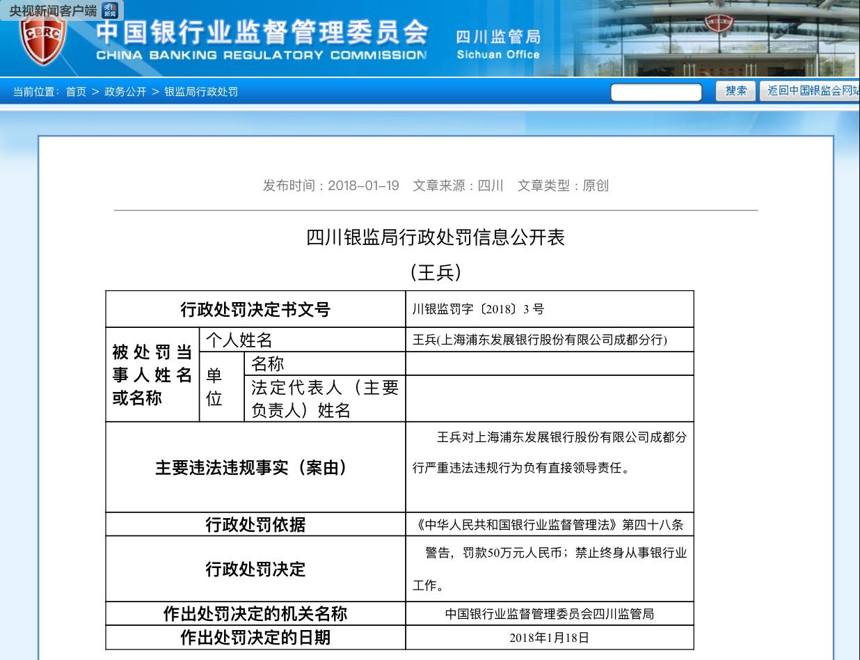 央视新闻:浦发银行成都分行违规放贷被罚4.62亿元