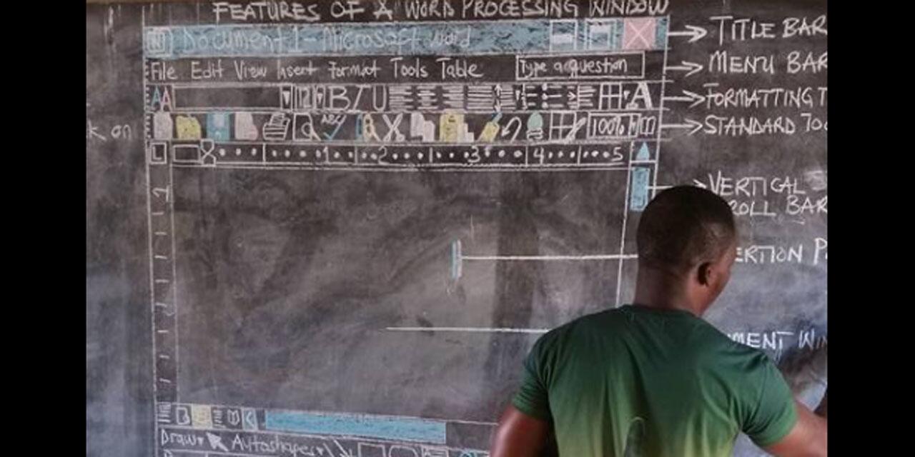 环球网:没有电脑怎么教word？非洲教师黑板手绘教学(图)
