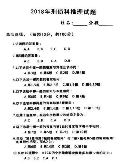 澎湃新闻:朋友圈疯传的刑侦科目推理试题 出题人却是高中生