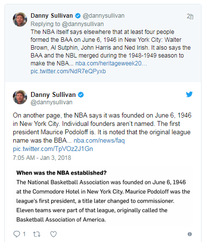 谷歌搜索出现错误 显示“球爹”创立了NBA