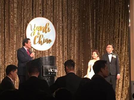 马英九特地到场替两人证婚。(图片来源:台湾《中时电子报》)