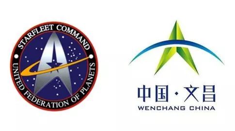 ▲拼版图片:《星际迷航》中星际舰队的徽章(左)与文昌市徽标(右)