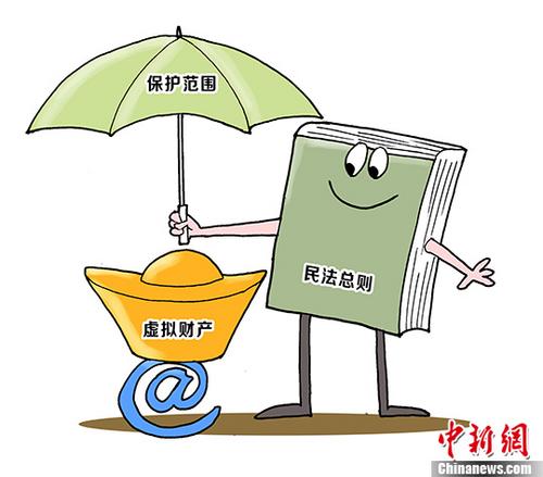 法制漫画：民法总则明确虚拟财产属于民事权利保护范围。 中新社发 尹正义 作