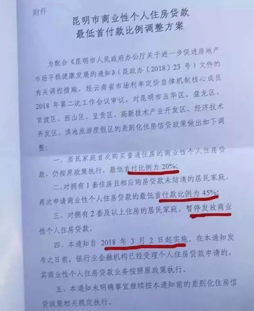 快讯！昆明“楼市新政”后续房产新闻：首套未结清二套商贷首付45% 三套停贷