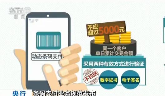 央行:正式认可条码支付 依风险不同进行限额管