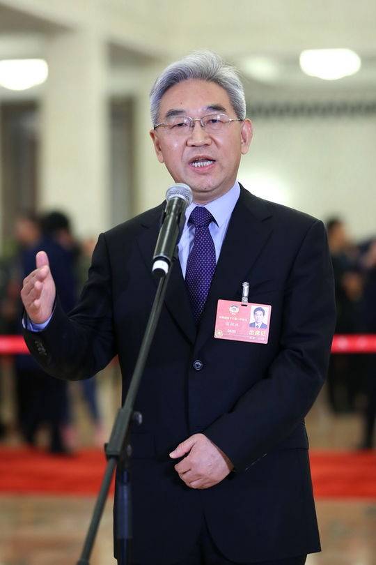 全国政协委员张桃林在“委员通道”接受采访。新华社记者张玉薇摄