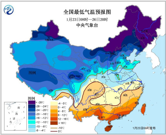 寒潮蓝色预警：23至26日中东部局地降温将达12℃