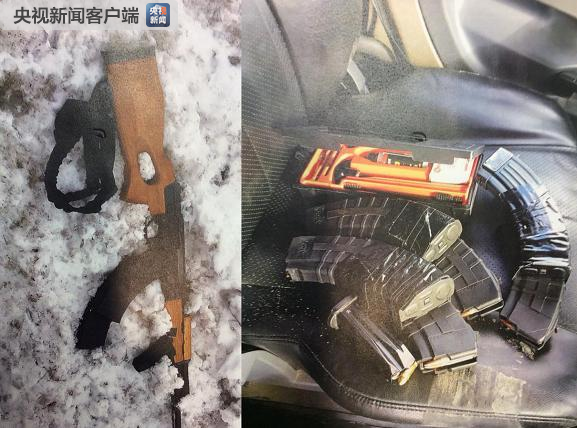 △警方发布会和枪手武器照片