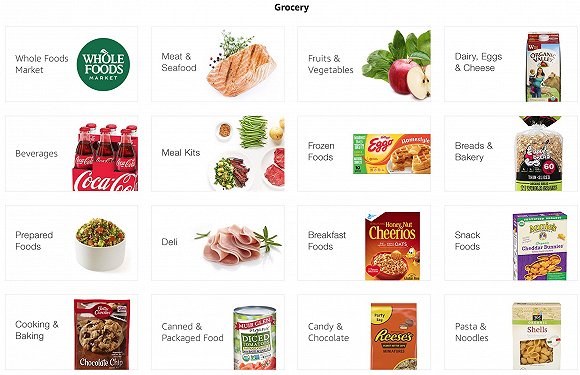 Amazon Fresh销售的品类，来源：Amazon Fresh官网