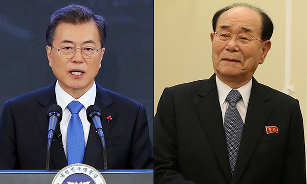 文在寅将在冬奥期间与金永南(右)碰面。视觉中国 资料