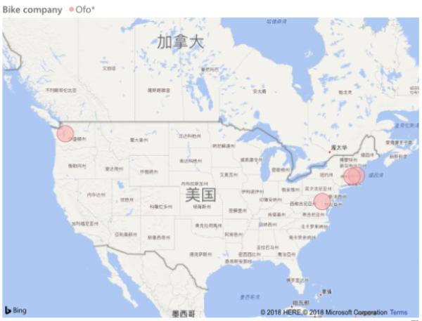 ofo在美国的投放情况。（注：ofo没有公布各个地区的数据，总数量为15000辆。）