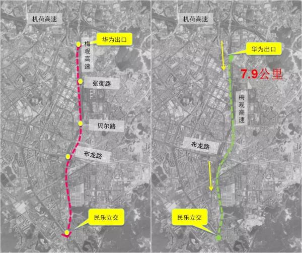 深圳第二条HOV车道设在梅观高速，行驶汽车内须