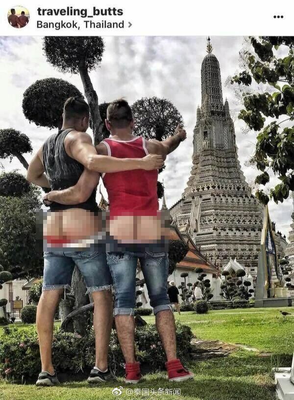 美国男子在泰国圣寺公开露臀拍照 泰网友：滚出去
