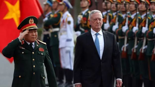 ▲1月25日,美国国防部部长詹姆斯·马蒂斯访问越南。(路透社)