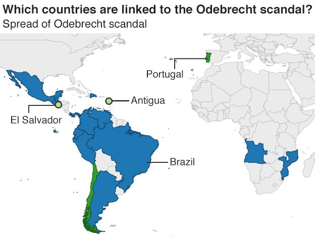  涉及奥德布莱切丑闻的国家及地区，图片来源：BBC