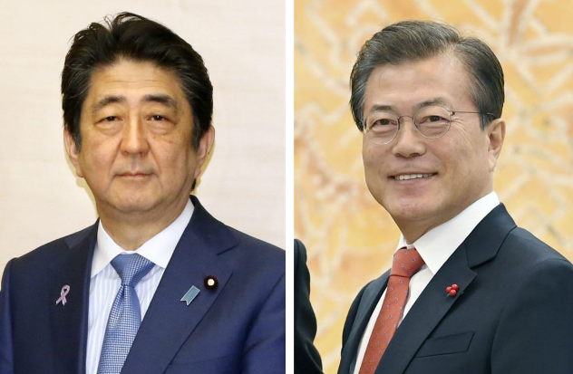 日本首相安倍晋三（左）和韩国总统文在寅（右）（来源：日本共同社）