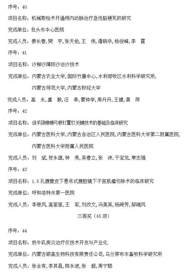 内蒙古自治区人民政府关于2016年度自治区科学技术奖励的决定