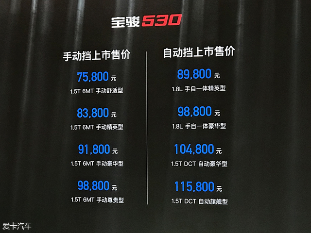 宝骏530正式上市 售价7.58-11.58万元
