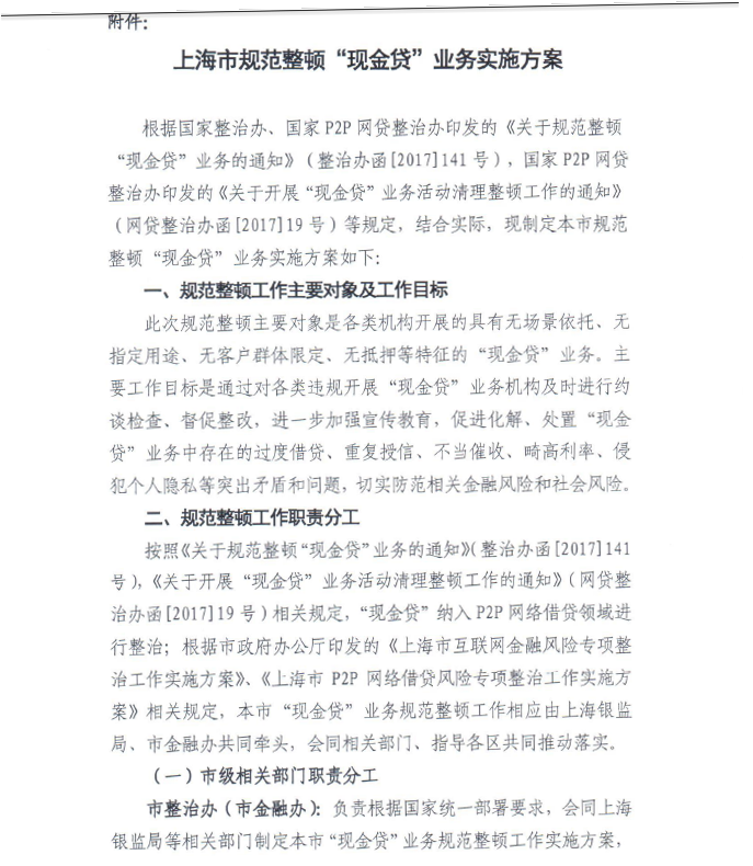 上海整顿现金贷方案下发 注意一二月时间节点