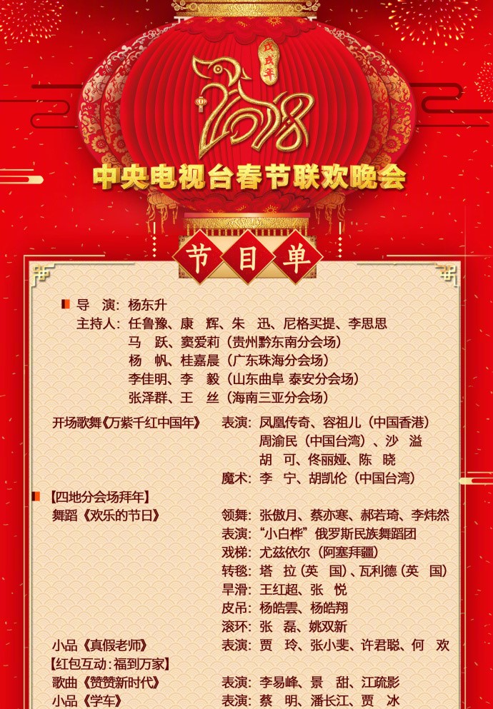 狗年春晚节目单来啦!快来看看哪个节目你最期