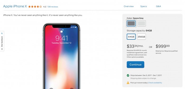 美国区iPhone X供求改善:64GB版本今天购买明