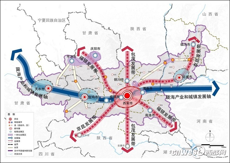 关中平原城市群空间格局图。