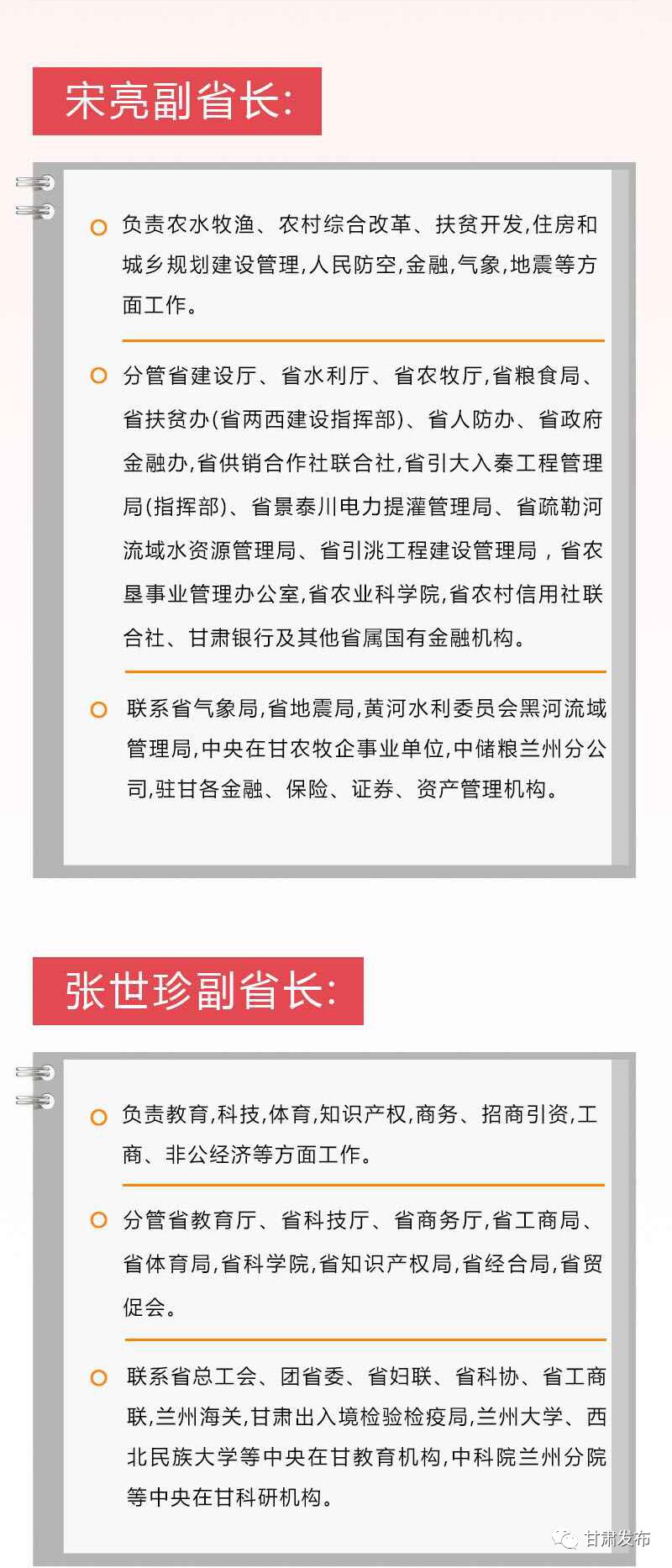 甘肃省政府公布省长、副省长、秘书长最新工作
