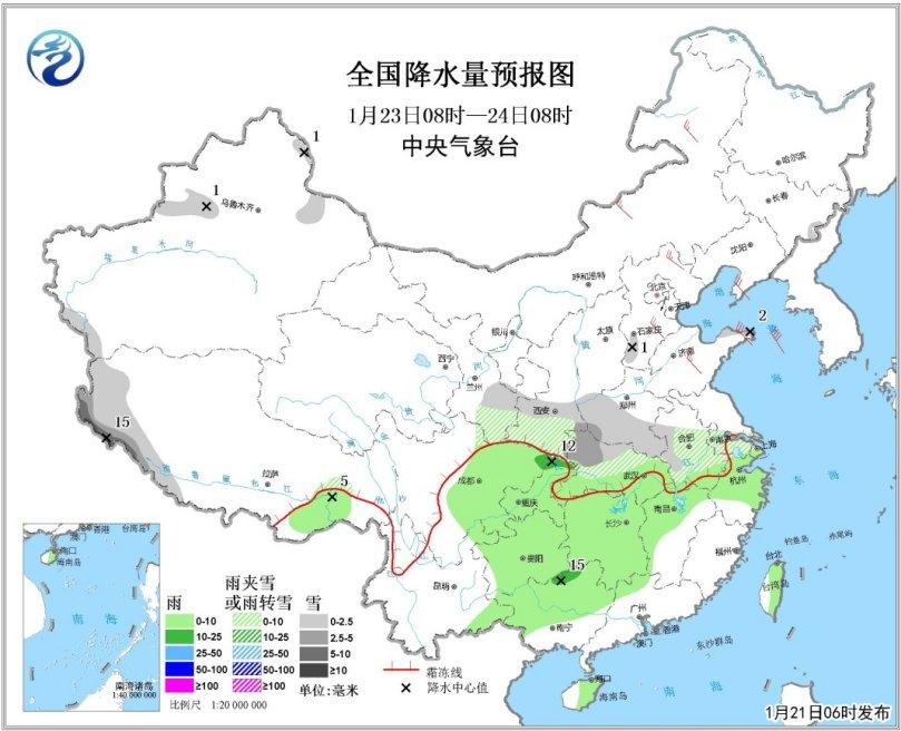 图4 全国降水量预报图（23日08时-24日08时）