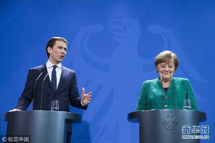 德国总理默克尔欢迎奥地利总理到访|默克尔|奥