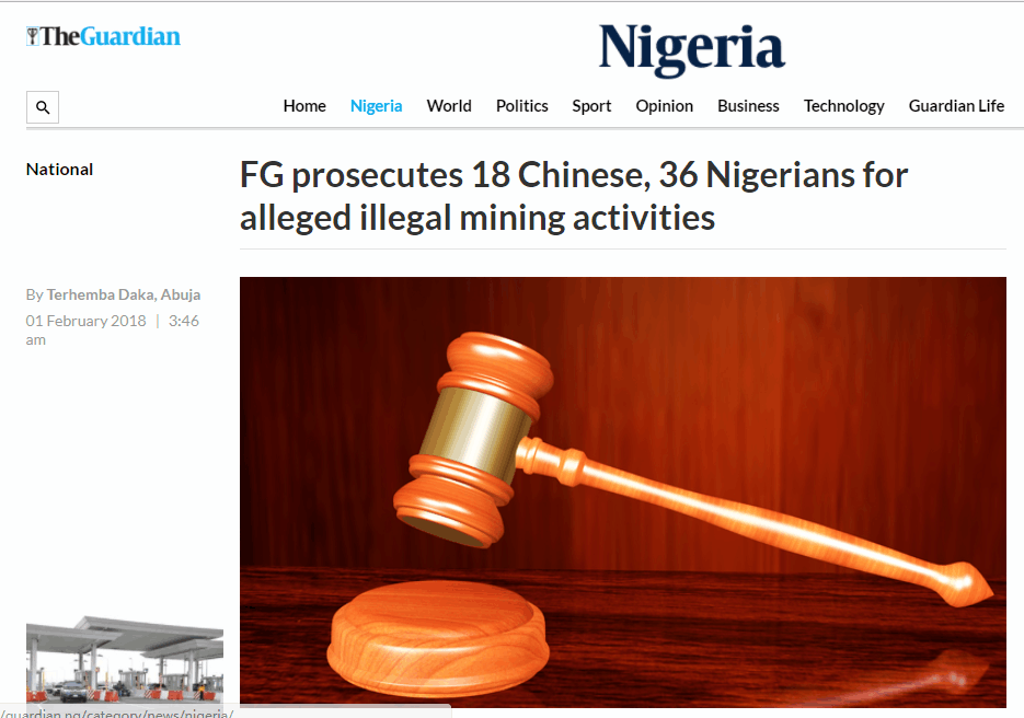 环球网:18名中国人在尼日利亚涉非法采矿被捕 将面临起诉
